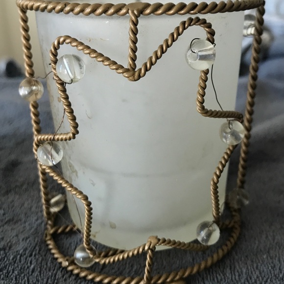 Christmas Italian Frost Glass Set (2) with crystals and gold color candle holder - Picture 4 of 4